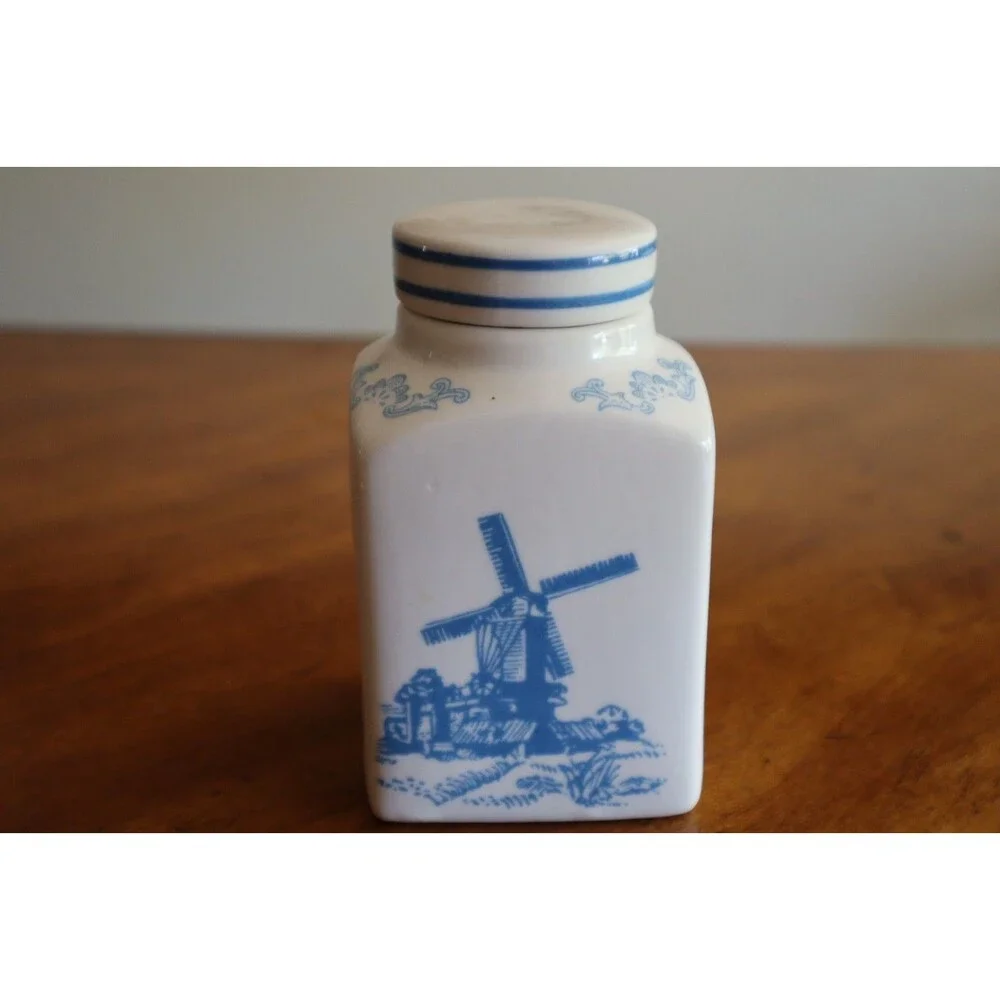 Vandermint Original Chocolate Liqueur Jar Lidded and Spoon Set Dutch Windmill